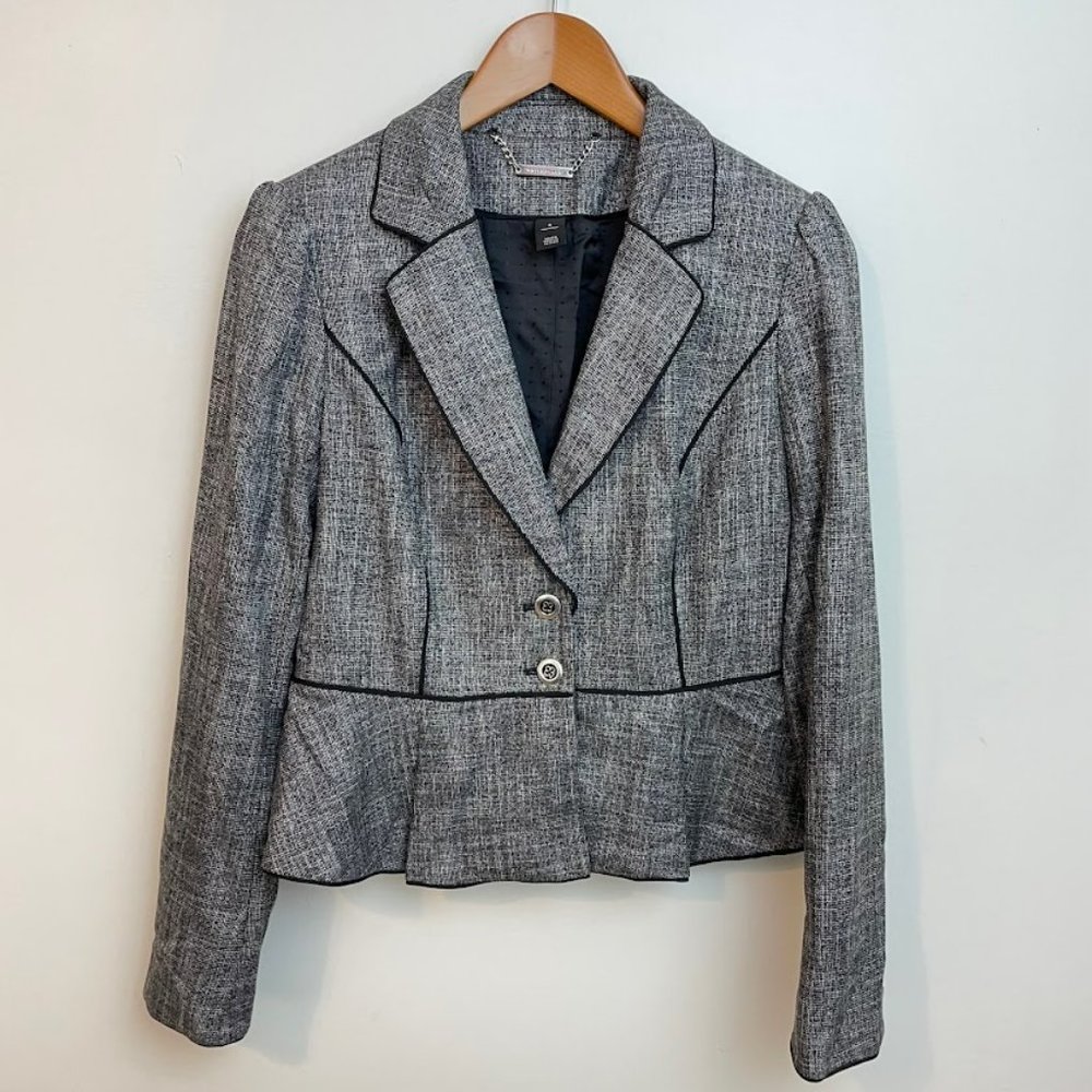 White House Black Market WHBM Grey and Black Tweed Peplum Blazer Jacket